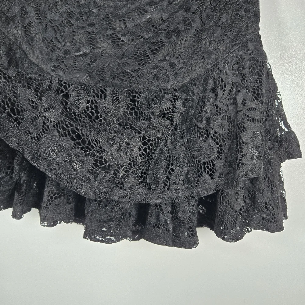 NEW Romwe Back Lace Romantic Goth Tiered Pull On Micro Mini Skirt Size Large